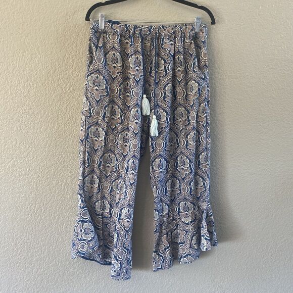 Anthropologie Roller Rabbit Culotte Womens Large Blue Yarella Flounce Pants Boho - Picture 2 of 15